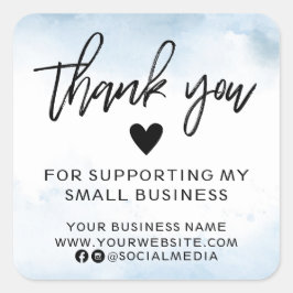 Adesivo Quadrado Moderno Blue Watercolor Business Obrigado