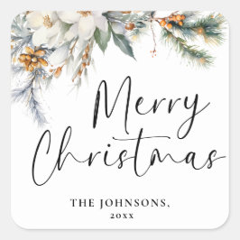 Adesivo Quadrado Moderno Elegante Feliz Natal Personalizado Verde E