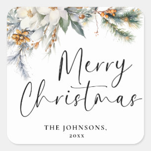 Adesivo Quadrado Moderno Elegante Feliz Natal Personalizado Verde E