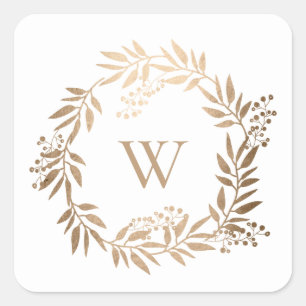 Adesivo Quadrado Moderno Elegante Personalizado Monograma Dourado C