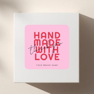 Adesivo Quadrado Moderno feito à mão com amor obrigado