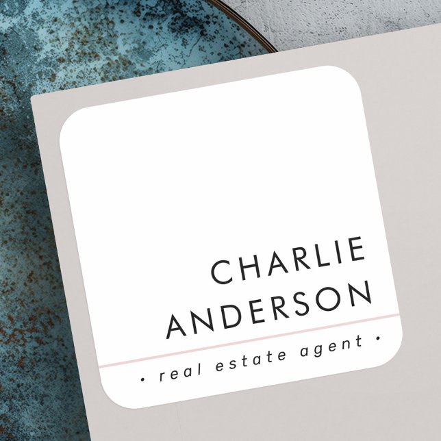 Adesivo Quadrado Moderno minimal rosa bege linha branca profissiona (Modern minimal blush pink line white professional square sticker)