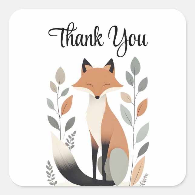 Adesivo Quadrado Moderno Minimalista Boho Fox Obrigado Sticker (Frente)
