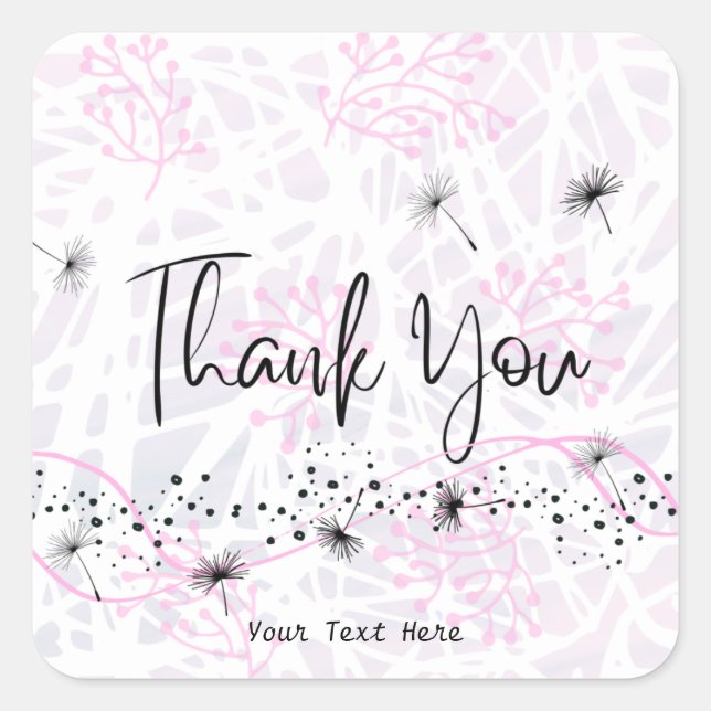 Adesivo Quadrado Moderno Profissional Obrigado Tipografia Rosa (Frente)