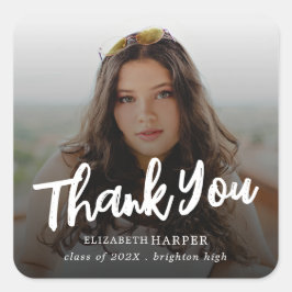 Adesivo Quadrado Moderno Script Brush Foto Graduação Obrigado