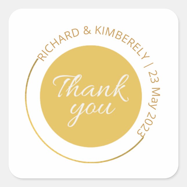 Adesivo Quadrado Moderno Simples Adicionar Nome do Casal Data Obrig (Frente)