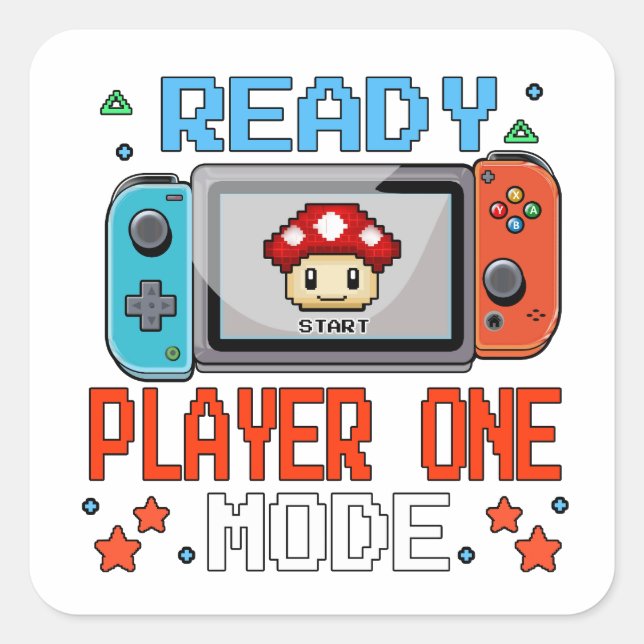 Adesivo Quadrado Modo Ready Player One - Design de jogador de pixel (Frente)
