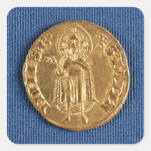 Adesivo Quadrado Moeda Dourado, com St John o baptista, século XVI