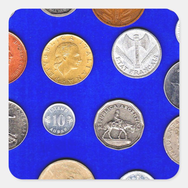 Adesivo Quadrado moedas estrangeiras antigas (Frente)