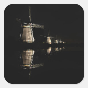 Adesivo Quadrado Moinhos de vento iluminados no autocolante noturno