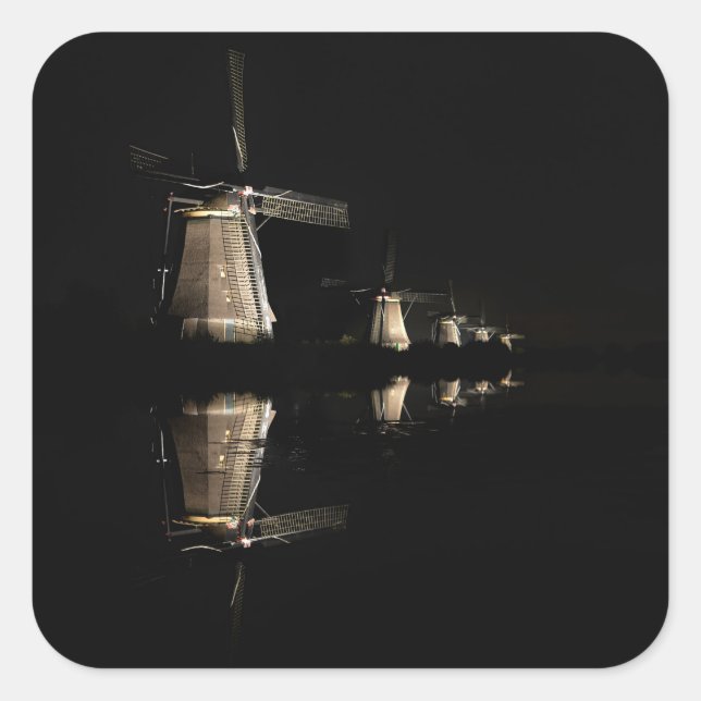 Adesivo Quadrado Moinhos de vento iluminados no autocolante noturno (Frente)