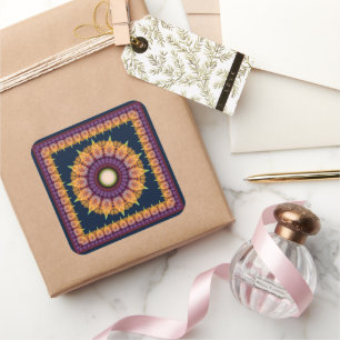 Adesivo Quadrado Mola fractal azul-alaranjada