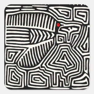 Adesivo Quadrado Mola Pajaro Índio Kuna do Panamá - Preto Branco