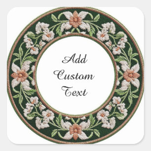 Adesivo Quadrado Moldura Circular Floral Bordada