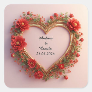 Adesivo Quadrado Moldura Coração Dourado Casamento