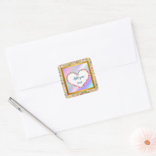 Adesivo Quadrado Moldura de Coração Floral Elegante: para Todas as