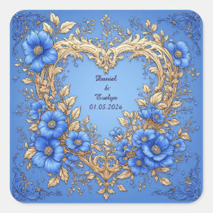 Adesivo Quadrado Moldura de Coração Floral Ornata de Casamento Flor