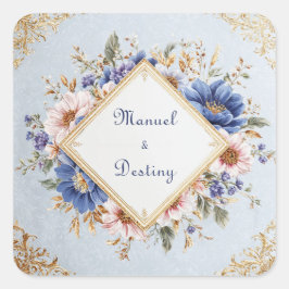 Adesivo Quadrado Moldura de Diamante Floral Rosa Bege Romântico Dou