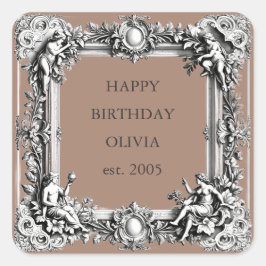 Adesivo Quadrado Moldura de Rolagem Vitoriana Personalizada – MOCHA