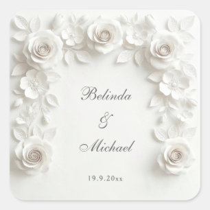 Adesivo Quadrado Moldura de Rosas Florais Barrocas Brancas Casame