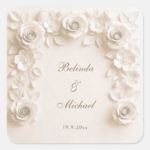 Adesivo Quadrado Moldura de Rosas Florais Barrocas em Marfim Casa