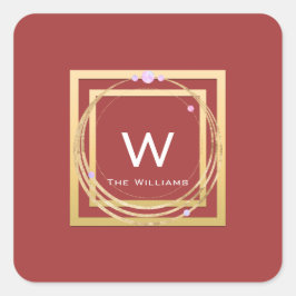 Adesivo Quadrado Moldura Dourada Monograma Minimalismo Geometria Ro