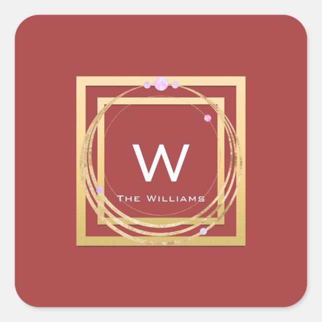 Adesivo Quadrado Moldura Dourada Monograma Minimalismo Geometria Ro (Frente)