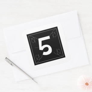 Adesivo Quadrado Moldura e Monograma Florescer Número 5 em Branco