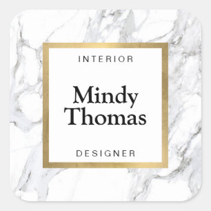 Adesivo Quadrado Moldura Falsa Dourada de Mármore Branco Moderno