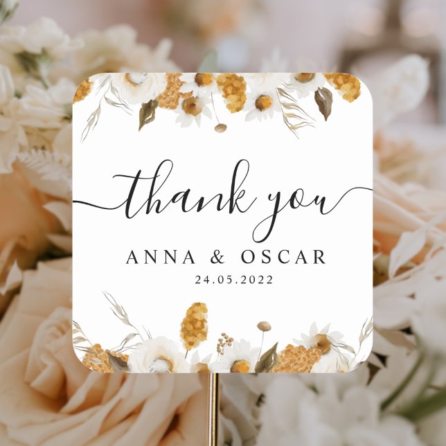 Adesivo Quadrado Moldura Floral Amarelo e Branco do Autumn (Criador carregado)