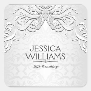 Adesivo Quadrado Moldura Floral de Cinza Silver Elegante