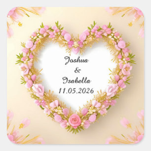 Adesivo Quadrado Moldura Floral em Formato de Coração