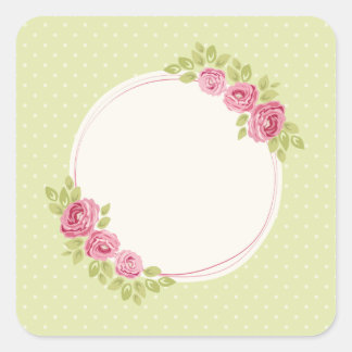 Adesivo Quadrado Moldura Floral Vintage Shabby Chic com Rosas