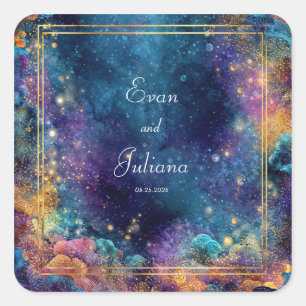 Adesivo Quadrado Moldura Geométrica Dourada Celestial Casamento Gal