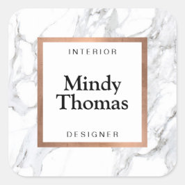 Adesivo Quadrado Moldura Moderna de Ouro Rosa Falso em Mármore Bran