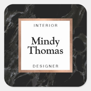 Adesivo Quadrado Moldura Moderna em Mármore Preto Falso Dourado Ros