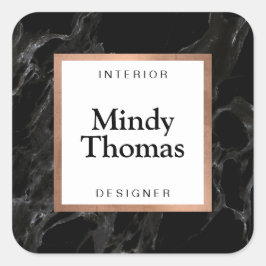 Adesivo Quadrado Moldura Moderno de Mármore Preto Dourado Rose Faux