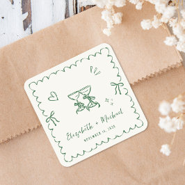Adesivo Quadrado Moldura Ondulada Verde Caprichosa Casamento Creme