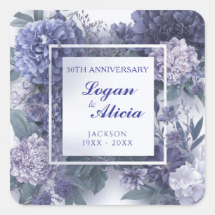 Adesivo Quadrado Moldura Quadrada Monocromática Floral Lavanda Azul