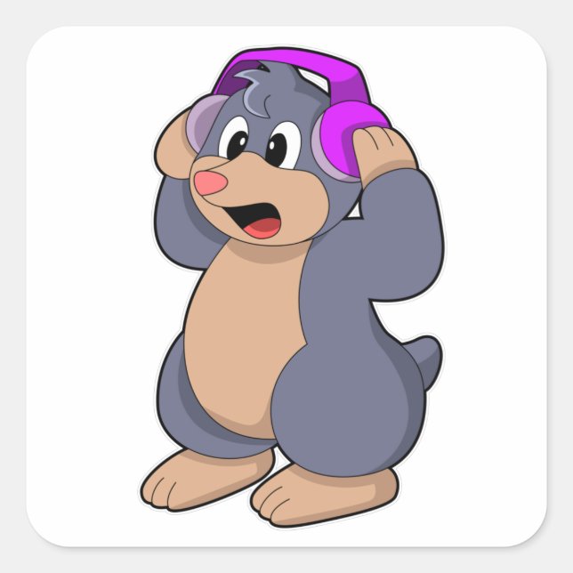 Adesivo Quadrado Mole at Music com fone de ouvido (Frente)