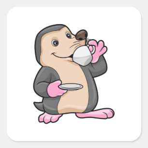 Adesivo Quadrado Mole com Taça de Café e Saucer