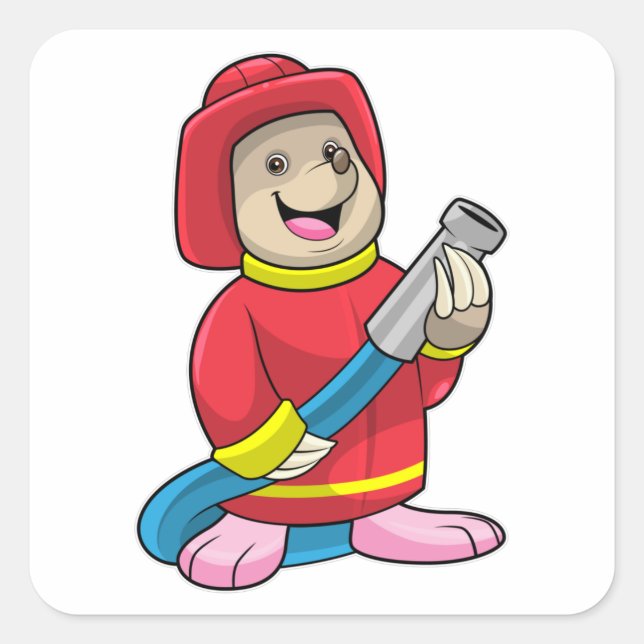 Adesivo Quadrado Mole como bombeiro com mangueira (Frente)