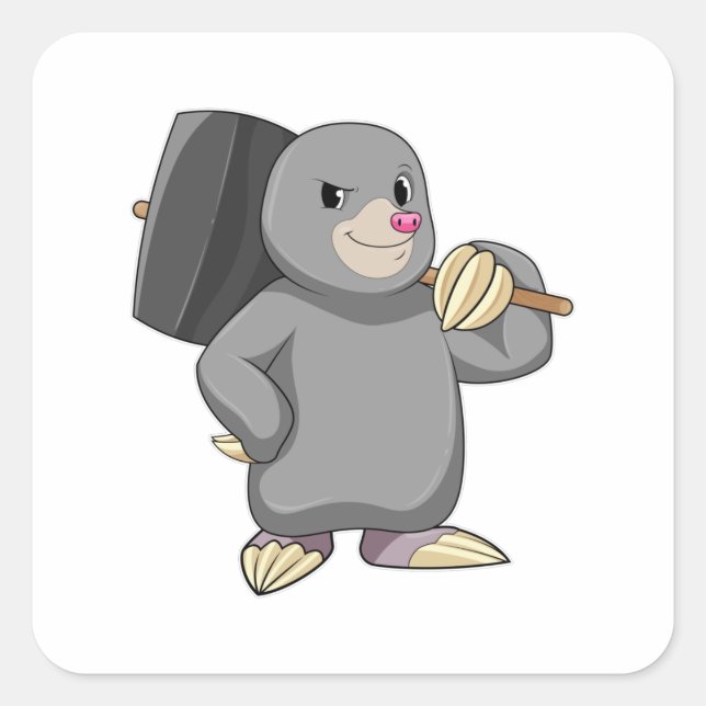 Adesivo Quadrado Mole como Handyman com Hammer (Frente)