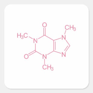 Adesivo Quadrado Molécula de cafeína rosa