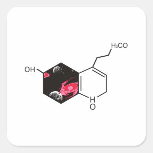 Adesivo Quadrado Molécula química com vista para o espaço exterior
