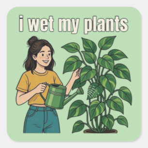 Adesivo Quadrado Molhe Minhas Plantas Caneca de Café Botânico Diver