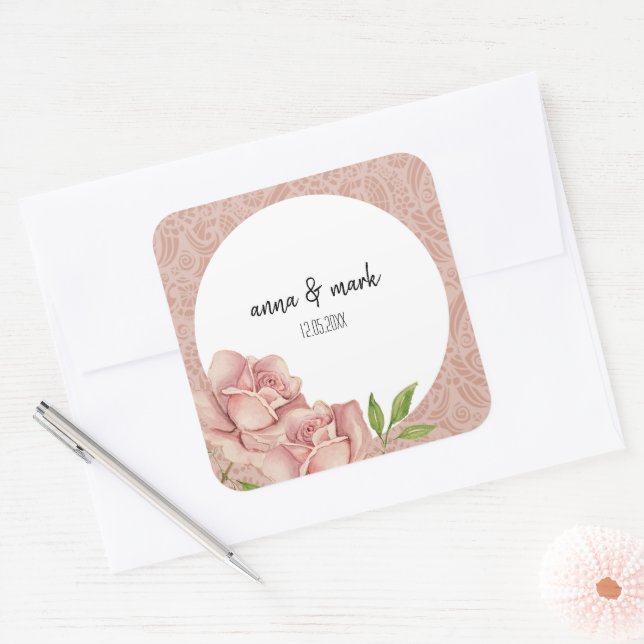 Adesivo Quadrado Molho de Rosas de Lâmpada Violeta Molhada (Envelope)