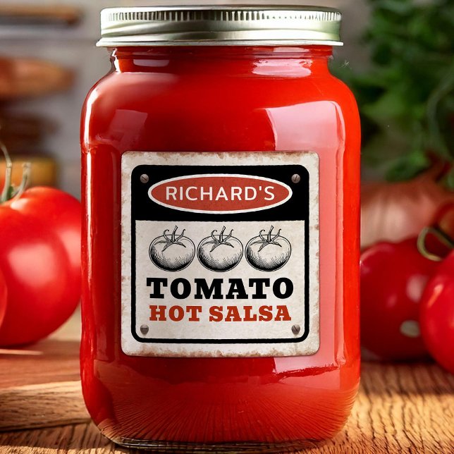 Adesivo Quadrado Molho Picante de Tomate Personalizado Enferrujado  (Criador carregado)