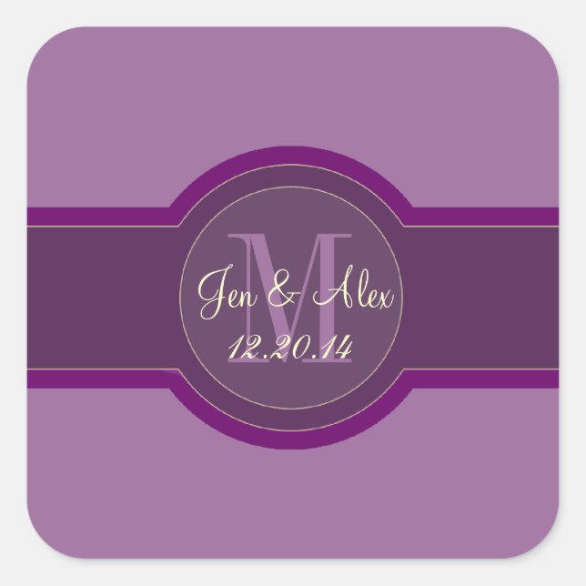 Adesivo Quadrado Molve Purple Wedding Favor Stickers (Frente)