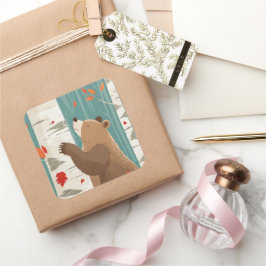 Adesivo Quadrado Momentos de queda com um Urso de Woodland